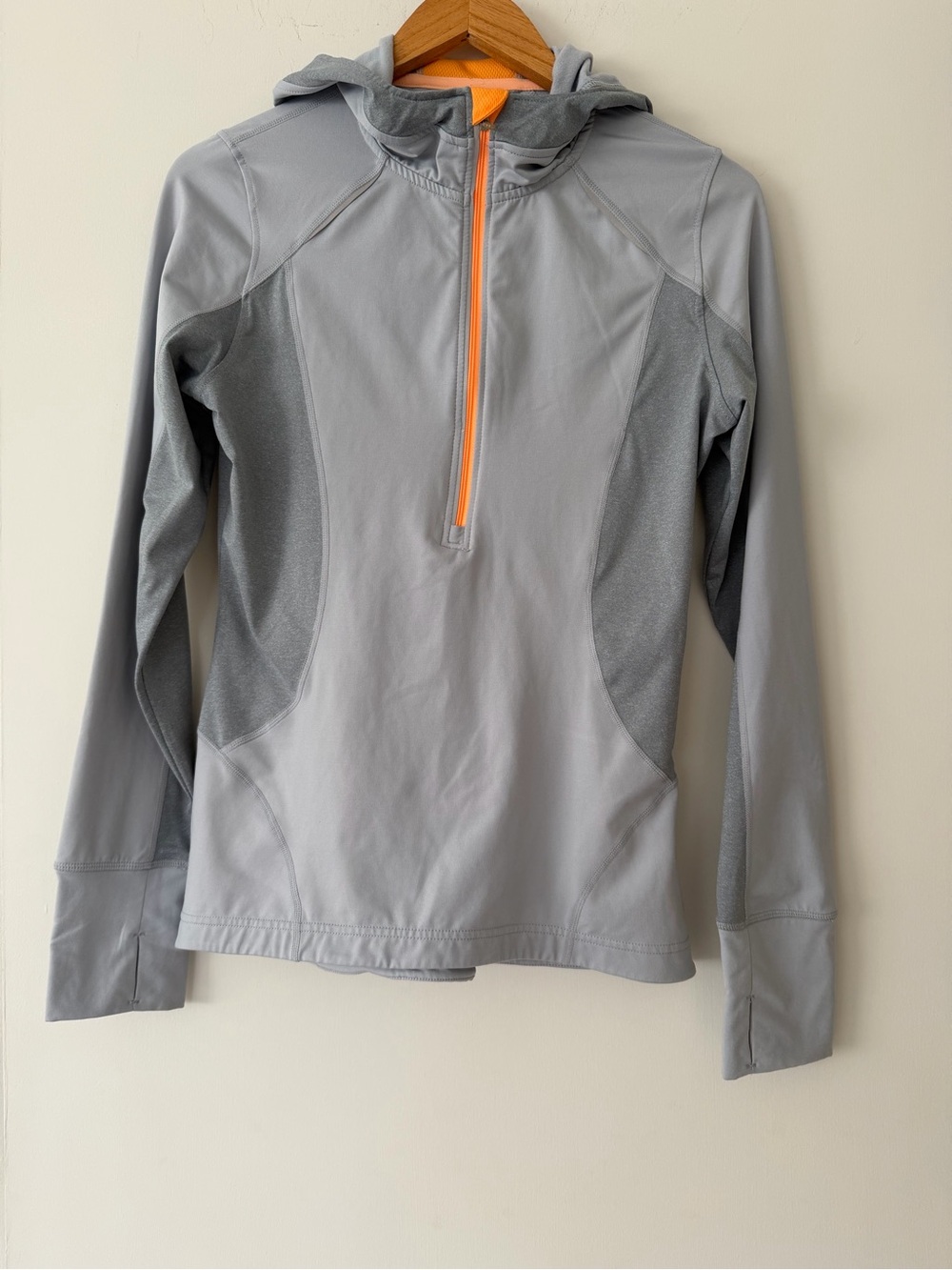 MPG Light Gray Hooded Swim Coverup with Orange Half-Zip
